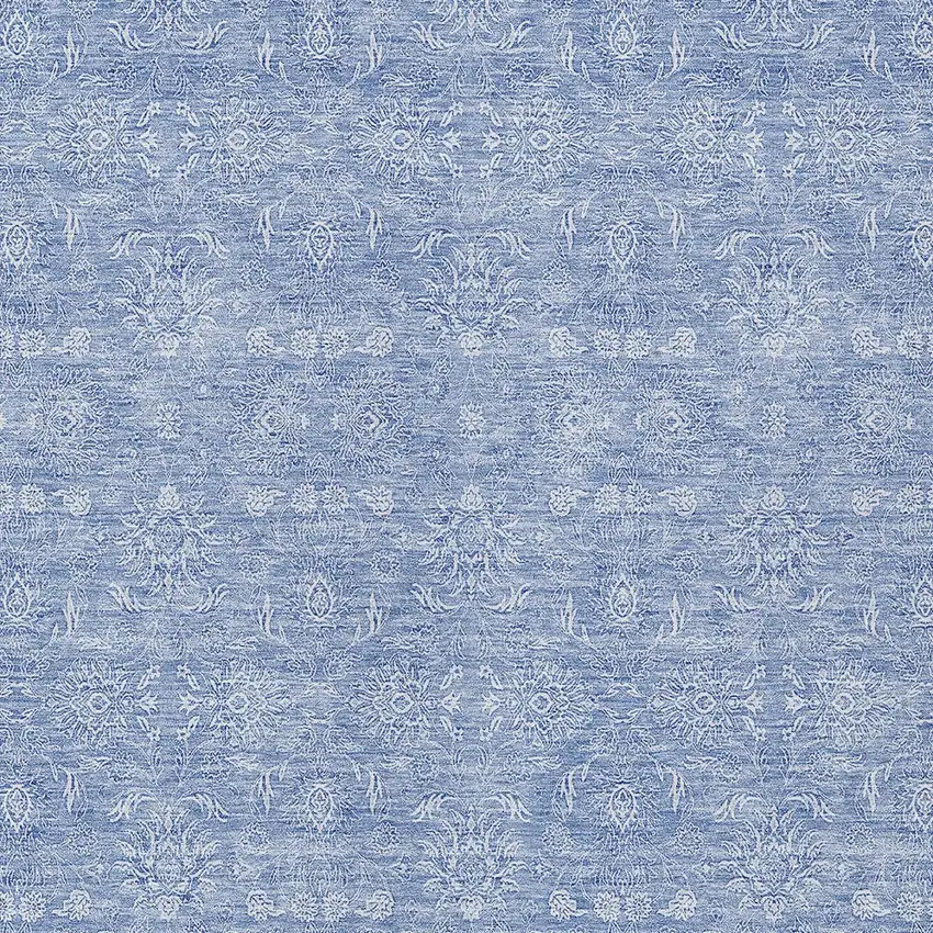 Sky Blue And Ivory Floral Washable Indoor Outdoor Area Rug Photo 3