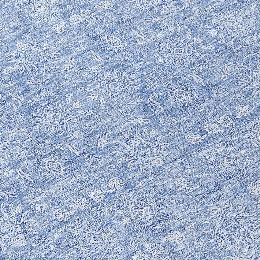 Sky Blue And Ivory Floral Washable Indoor Outdoor Area Rug Photo 7