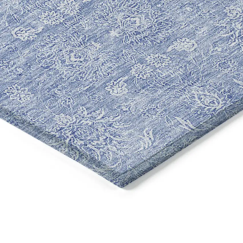 Sky Blue And Ivory Floral Washable Indoor Outdoor Area Rug Photo 2