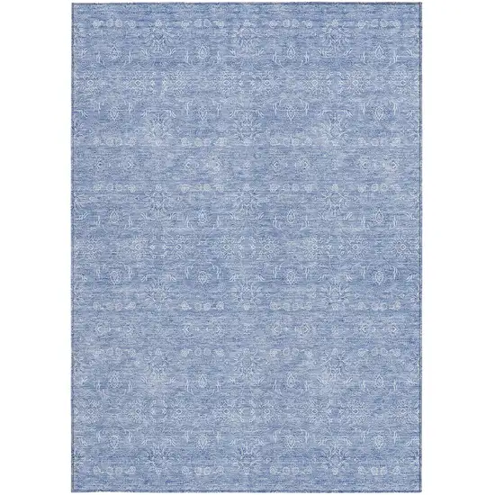 Sky Blue And Ivory Floral Washable Indoor Outdoor Area Rug Photo 4