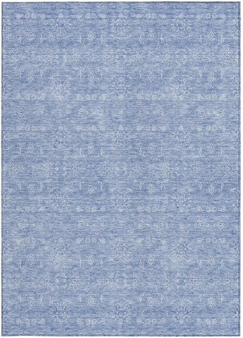 Sky Blue And Ivory Floral Washable Indoor Outdoor Area Rug Photo 4