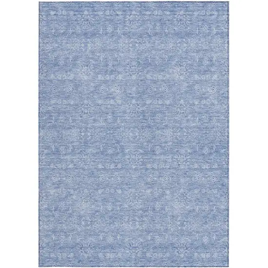 Sky Blue And Ivory Floral Washable Indoor Outdoor Area Rug Photo 4