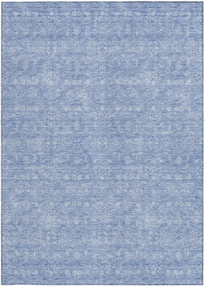 Sky Blue And Ivory Floral Washable Indoor Outdoor Area Rug Photo 4