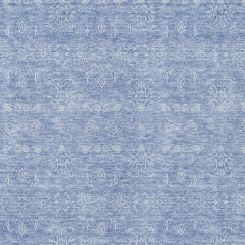 Sky Blue And Ivory Floral Washable Indoor Outdoor Area Rug Photo 3