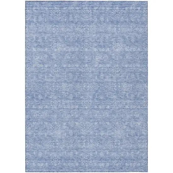 Sky Blue And Ivory Floral Washable Indoor Outdoor Area Rug Photo 1
