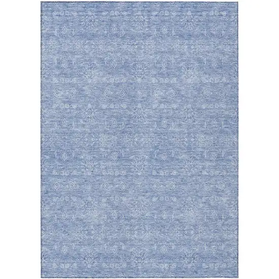 Sky Blue And Ivory Floral Washable Indoor Outdoor Area Rug Photo 1