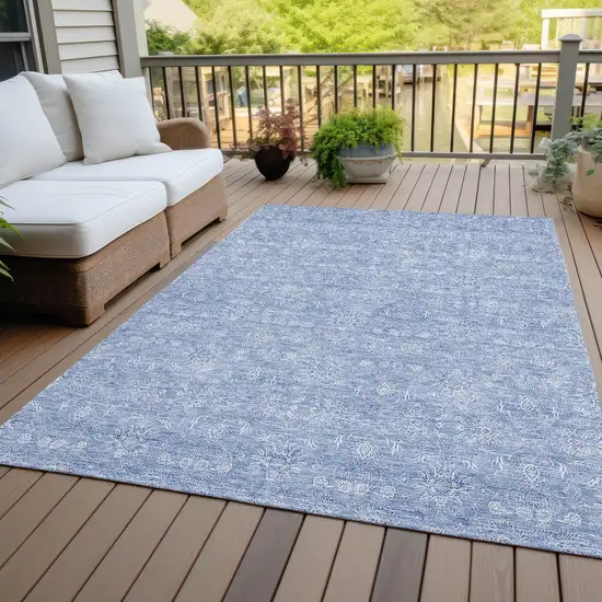 Sky Blue And Ivory Floral Washable Indoor Outdoor Area Rug Photo 5