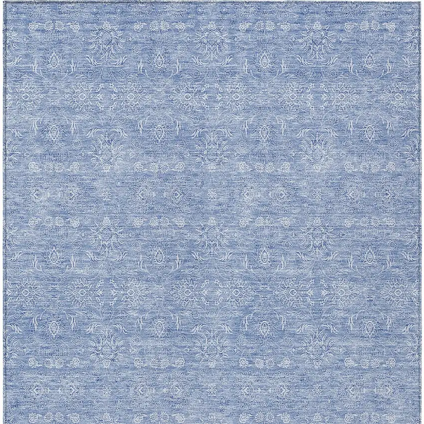 Sky Blue And Ivory Floral Washable Indoor Outdoor Area Rug Photo 6