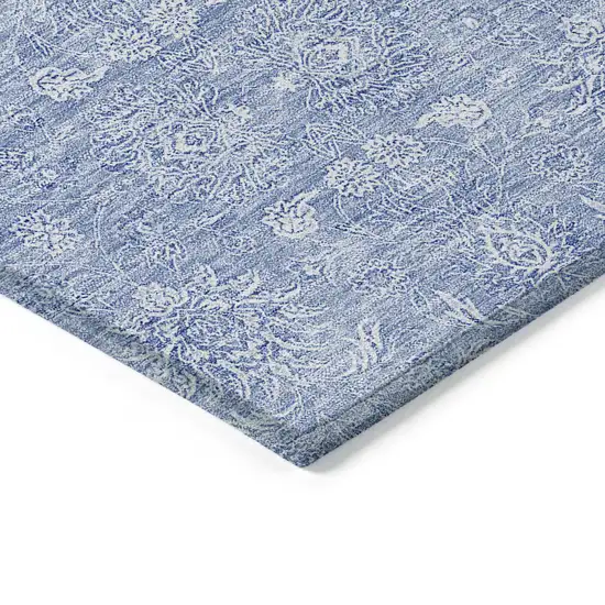 Sky Blue And Ivory Floral Washable Indoor Outdoor Area Rug Photo 4