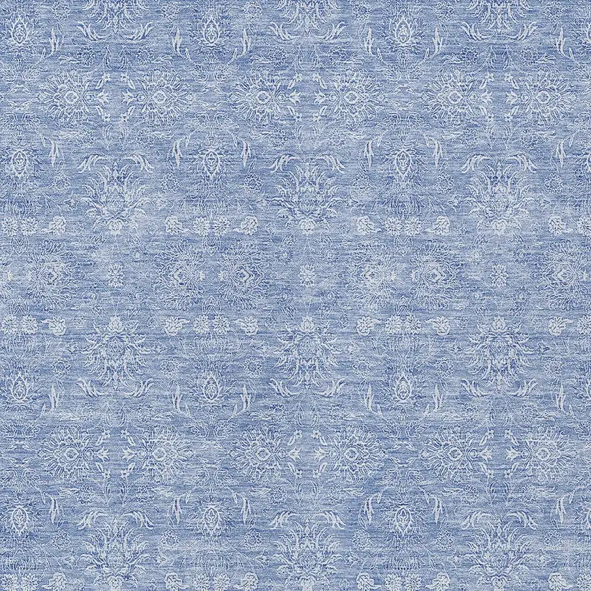 Sky Blue And Ivory Floral Washable Indoor Outdoor Area Rug Photo 3