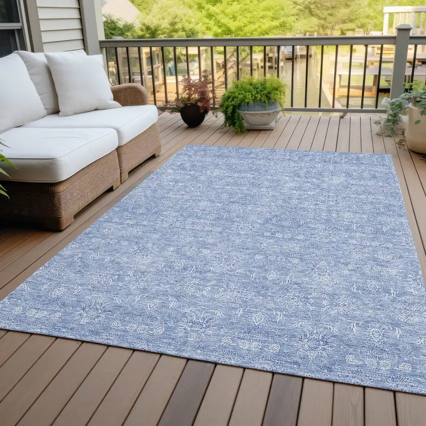 Sky Blue And Ivory Floral Washable Indoor Outdoor Area Rug Photo 7