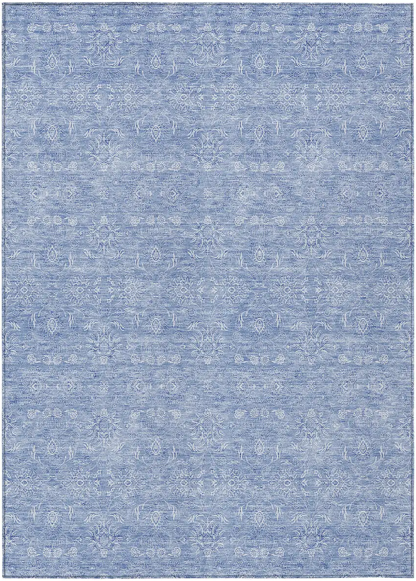 Sky Blue And Ivory Floral Washable Indoor Outdoor Area Rug Photo 2
