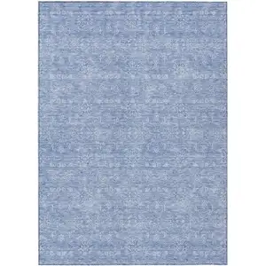 Photo of Sky Blue And Ivory Floral Washable Indoor Outdoor Area Rug
