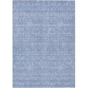 Photo of Sky Blue And Ivory Floral Washable Indoor Outdoor Area Rug