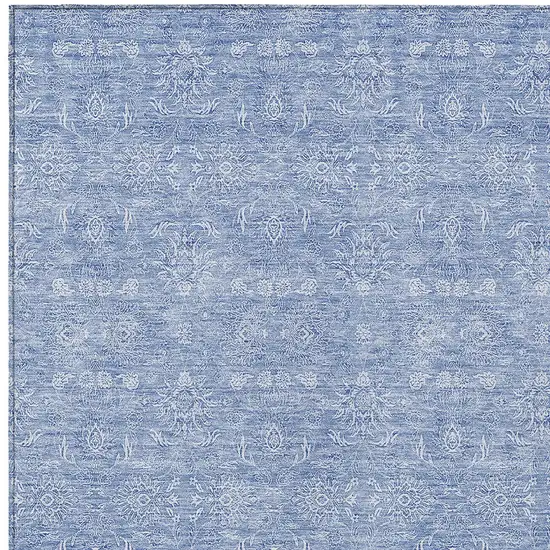Sky Blue And Ivory Floral Washable Indoor Outdoor Area Rug Photo 3