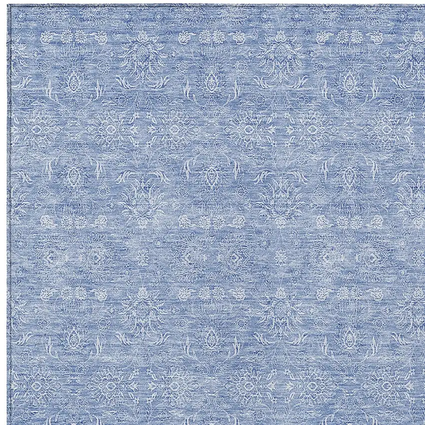 Sky Blue And Ivory Floral Washable Indoor Outdoor Area Rug Photo 3