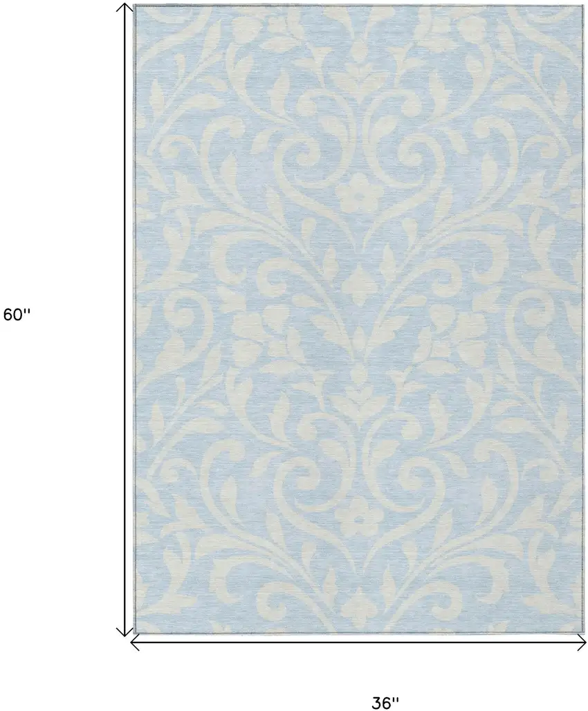 Sky Blue And Ivory Floral Washable Indoor Outdoor Area Rug Photo 3