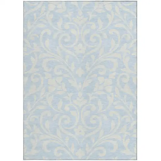 Sky Blue And Ivory Floral Washable Indoor Outdoor Area Rug Photo 7