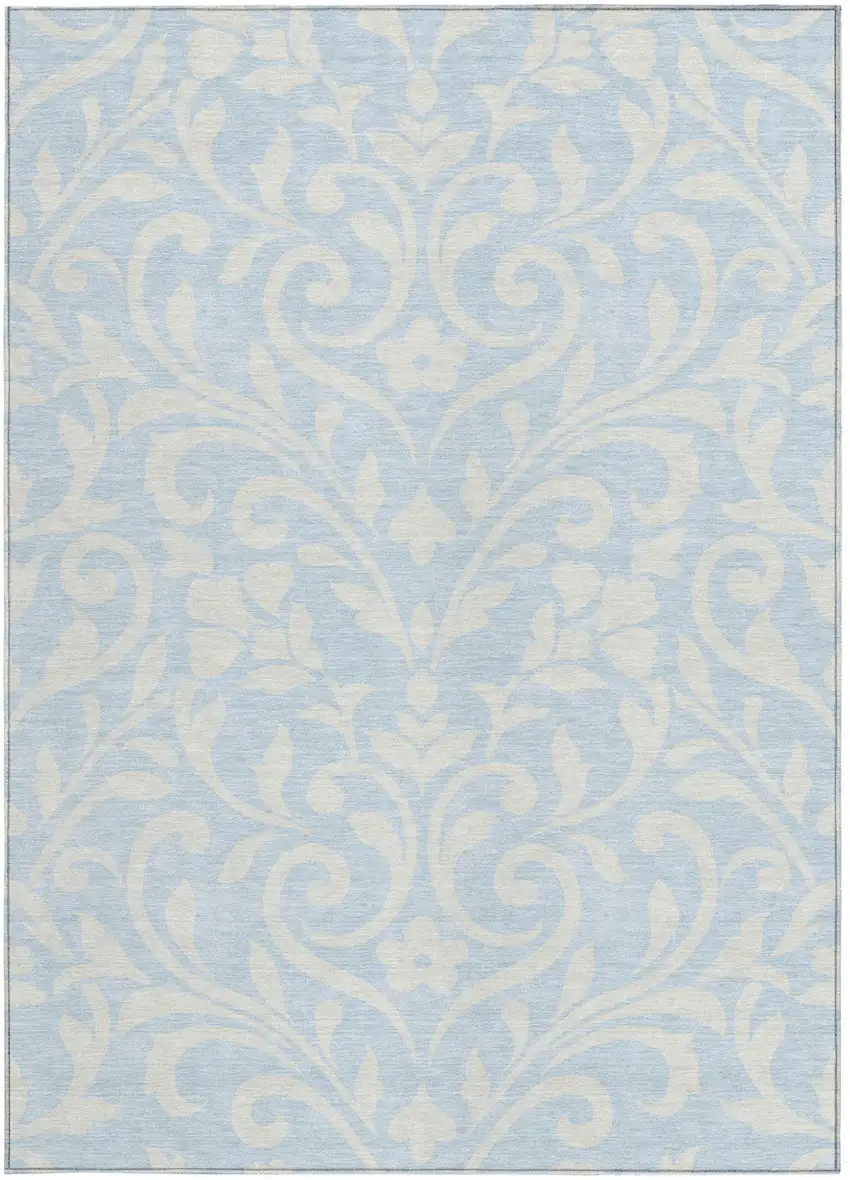 Sky Blue And Ivory Floral Washable Indoor Outdoor Area Rug Photo 7