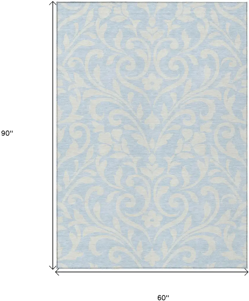 Sky Blue And Ivory Floral Washable Indoor Outdoor Area Rug Photo 3