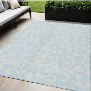 Photo of Sky Blue And Ivory Floral Washable Indoor Outdoor Area Rug