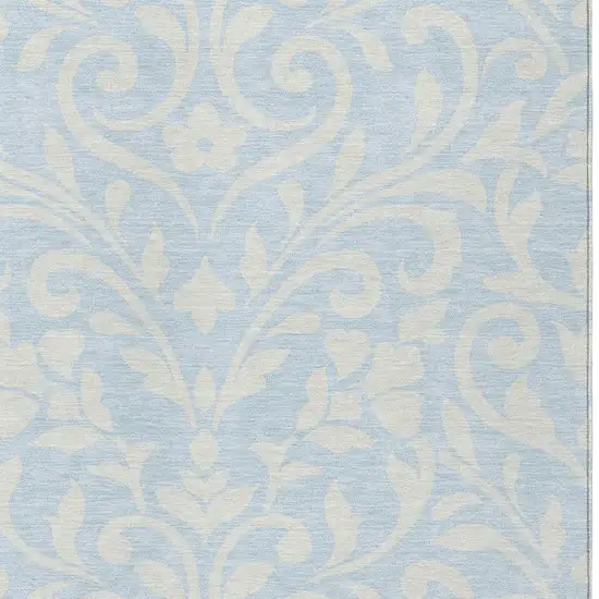 Sky Blue And Ivory Floral Washable Indoor Outdoor Area Rug Photo 6