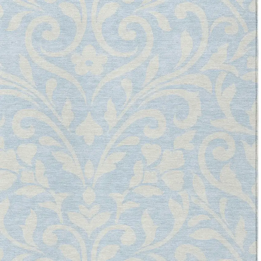 Sky Blue And Ivory Floral Washable Indoor Outdoor Area Rug Photo 6
