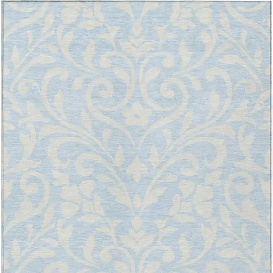 Sky Blue And Ivory Floral Washable Indoor Outdoor Area Rug Photo 7