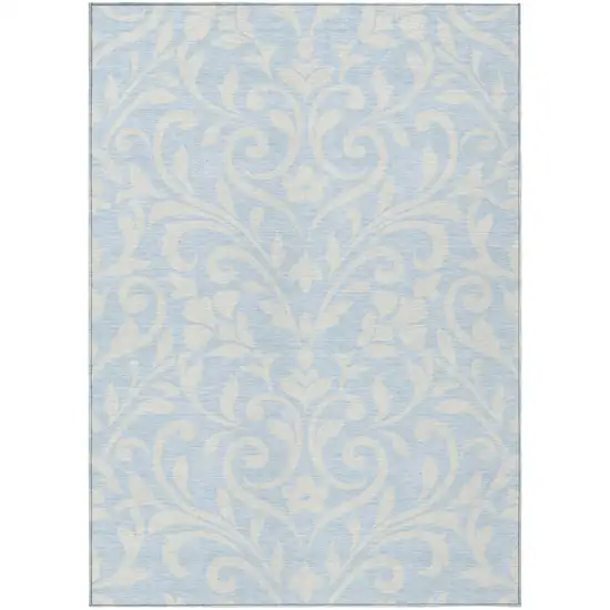 Sky Blue And Ivory Floral Washable Indoor Outdoor Area Rug Photo 2