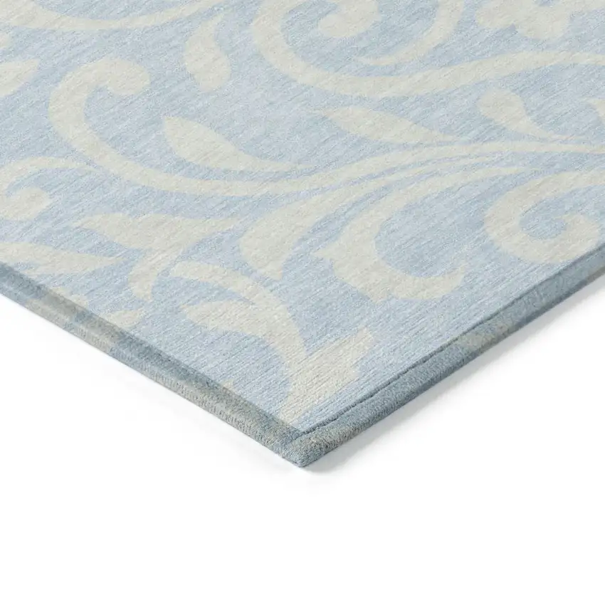 Sky Blue And Ivory Floral Washable Indoor Outdoor Area Rug Photo 5