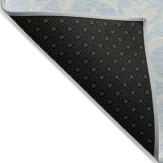 Sky Blue And Ivory Floral Washable Indoor Outdoor Area Rug Photo 4