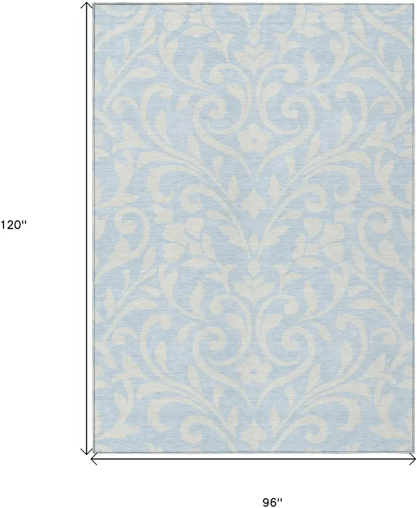 Sky Blue And Ivory Floral Washable Indoor Outdoor Area Rug Photo 3