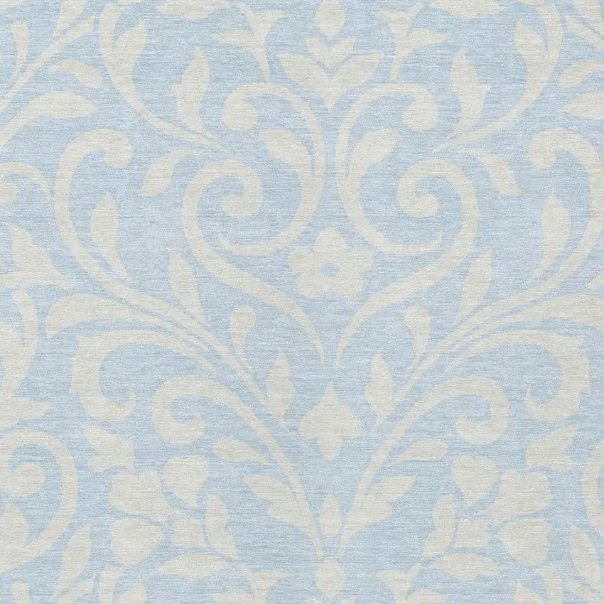 Sky Blue And Ivory Floral Washable Indoor Outdoor Area Rug Photo 6