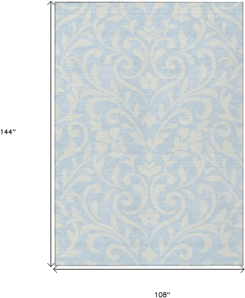 Sky Blue And Ivory Floral Washable Indoor Outdoor Area Rug Photo 3