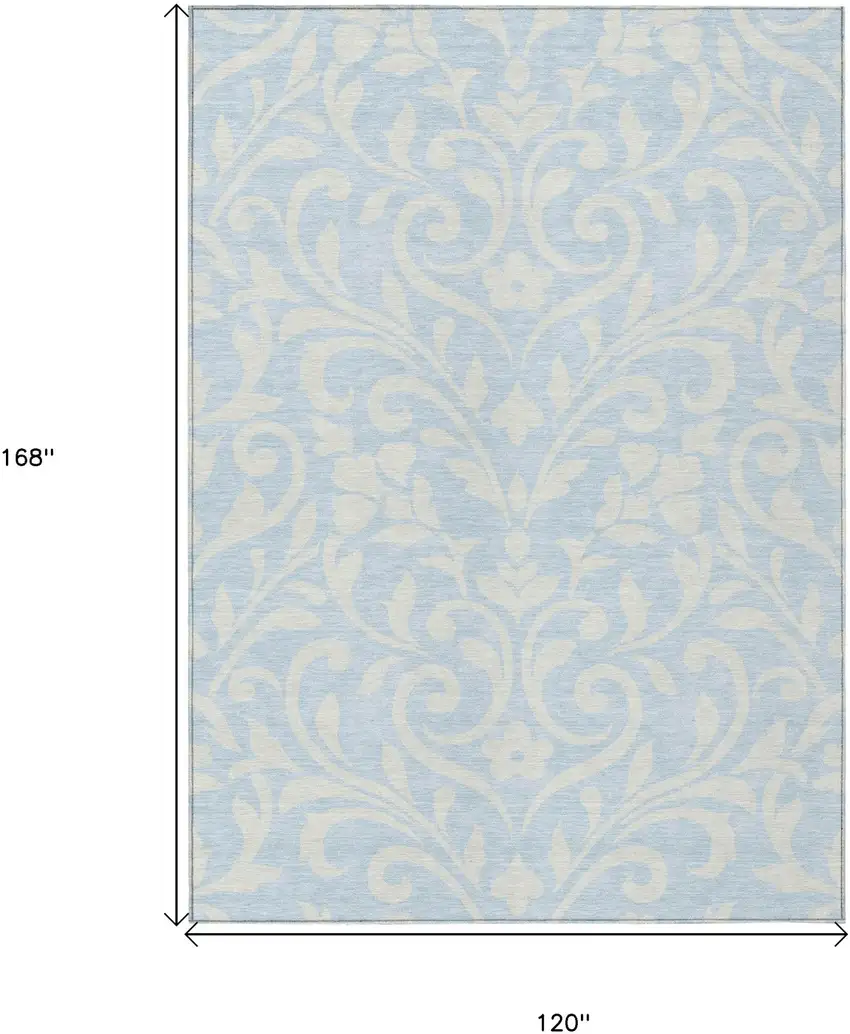 Sky Blue And Ivory Floral Washable Indoor Outdoor Area Rug Photo 3