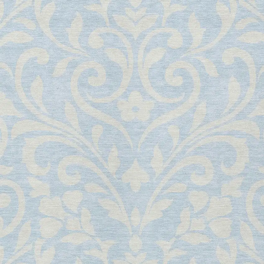 Sky Blue And Ivory Floral Washable Indoor Outdoor Area Rug Photo 6