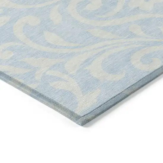 Sky Blue And Ivory Floral Washable Indoor Outdoor Area Rug Photo 5