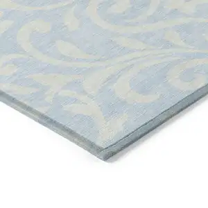 Photo of Sky Blue And Ivory Floral Washable Indoor Outdoor Area Rug