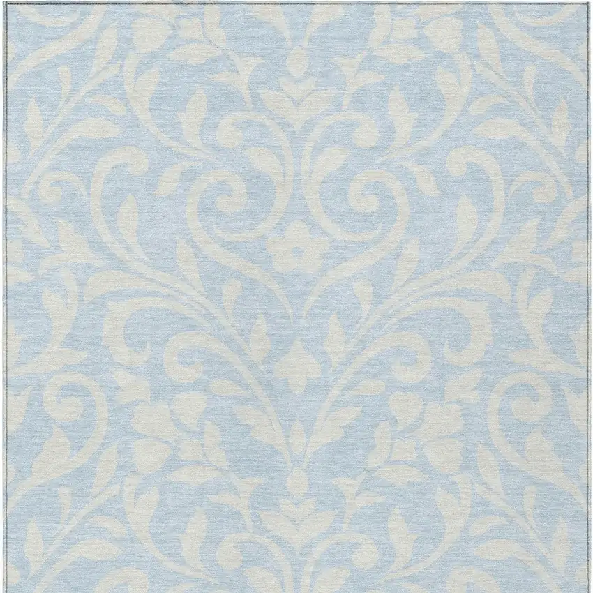 Sky Blue And Ivory Floral Washable Indoor Outdoor Area Rug Photo 7