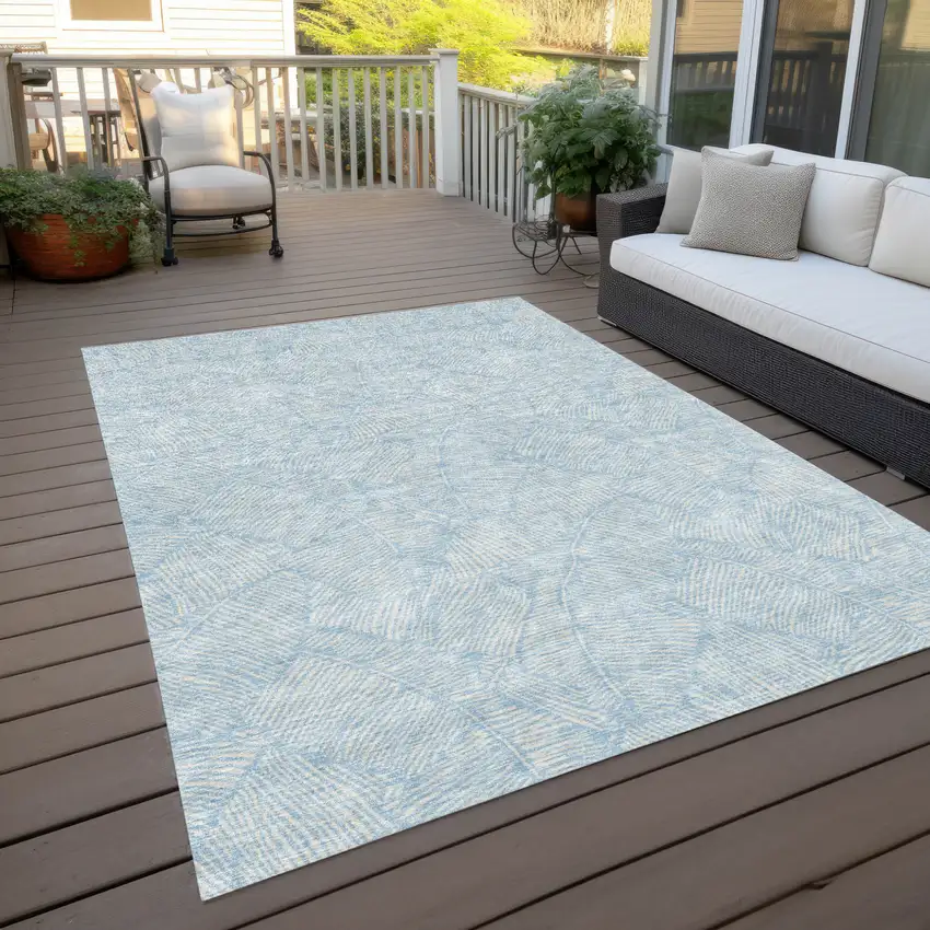 Sky Blue And Ivory Floral Washable Indoor Outdoor Area Rug Photo 9