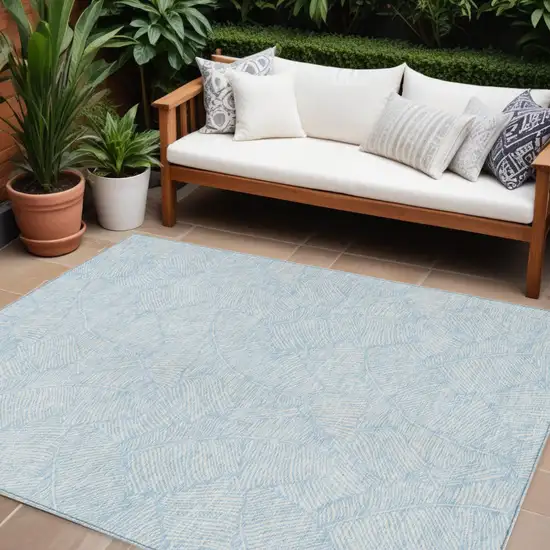 Sky Blue And Ivory Floral Washable Indoor Outdoor Area Rug Photo 1
