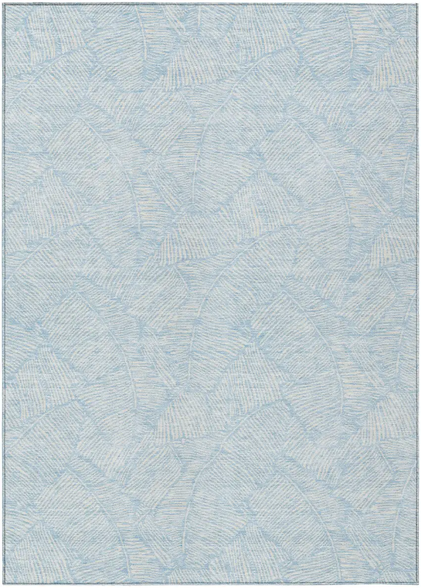 Sky Blue And Ivory Floral Washable Indoor Outdoor Area Rug Photo 2