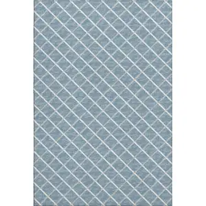 Photo of Sky Blue And Ivory Geometric Washable Area Rug With UV Protection