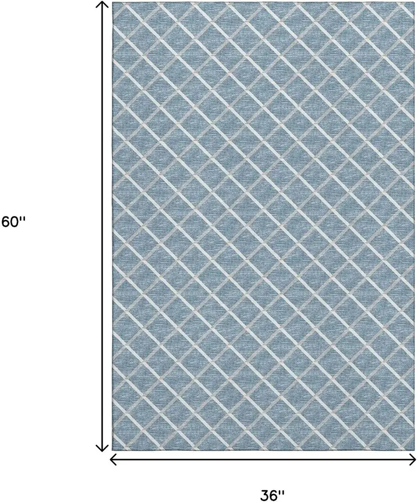 Sky Blue And Ivory Geometric Washable Area Rug With UV Protection Photo 3
