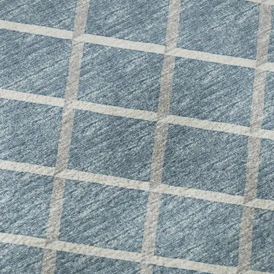Sky Blue And Ivory Geometric Washable Area Rug With UV Protection Photo 9