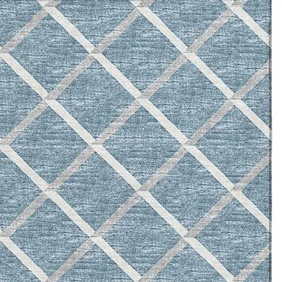 Sky Blue And Ivory Geometric Washable Area Rug With UV Protection Photo 5