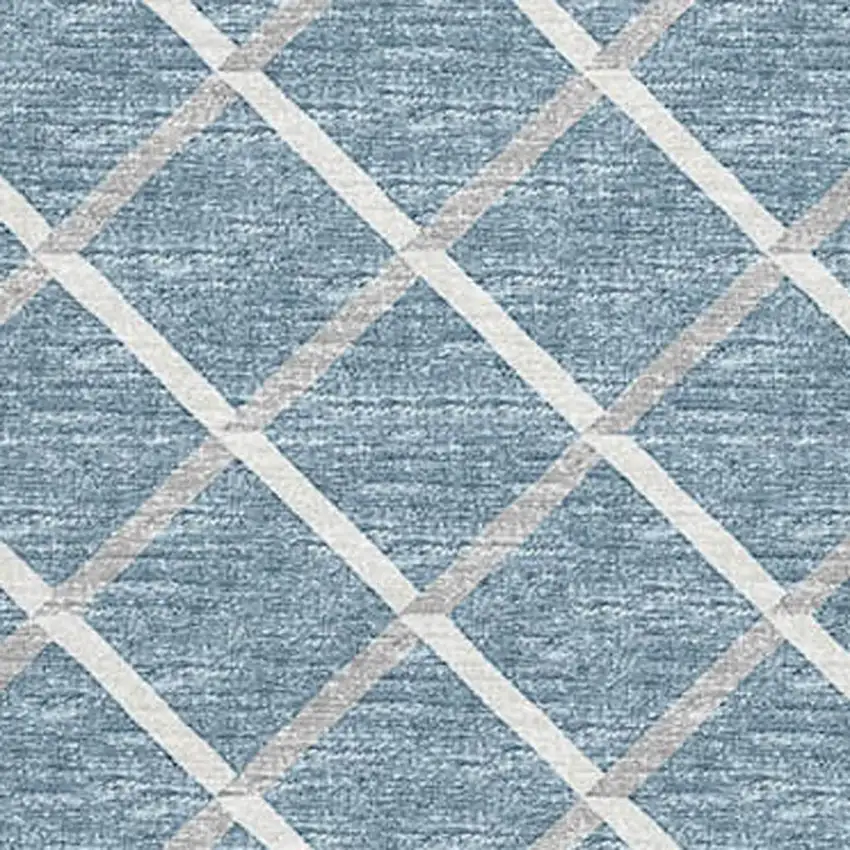 Sky Blue And Ivory Geometric Washable Area Rug With UV Protection Photo 4