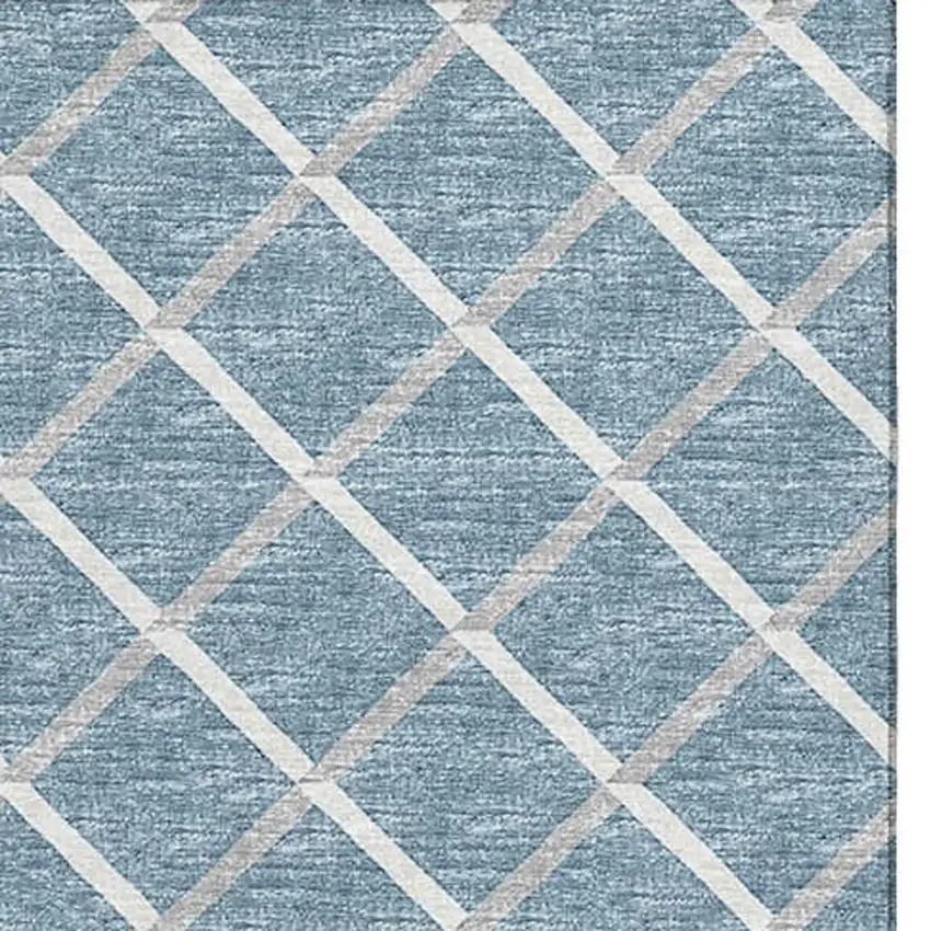 Sky Blue And Ivory Geometric Washable Area Rug With UV Protection Photo 5