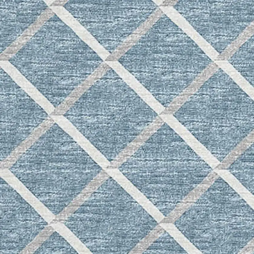 Sky Blue And Ivory Geometric Washable Area Rug With UV Protection Photo 4