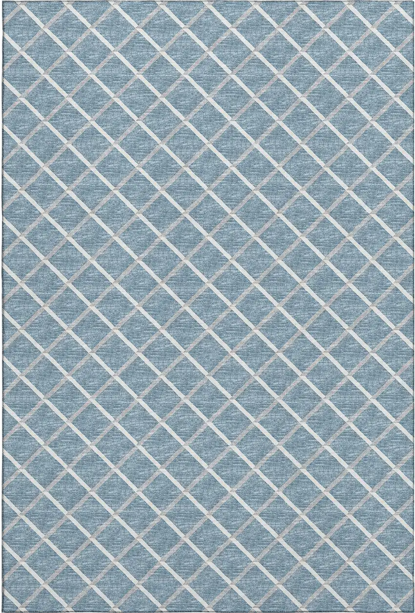 Sky Blue And Ivory Geometric Washable Area Rug With UV Protection Photo 2